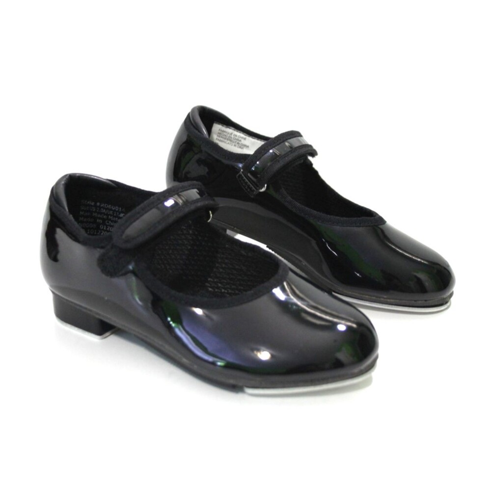 Revolution Black Patent Aluminum Tap Shoes Kids Size 2 Hook & Loop Dance Shoes